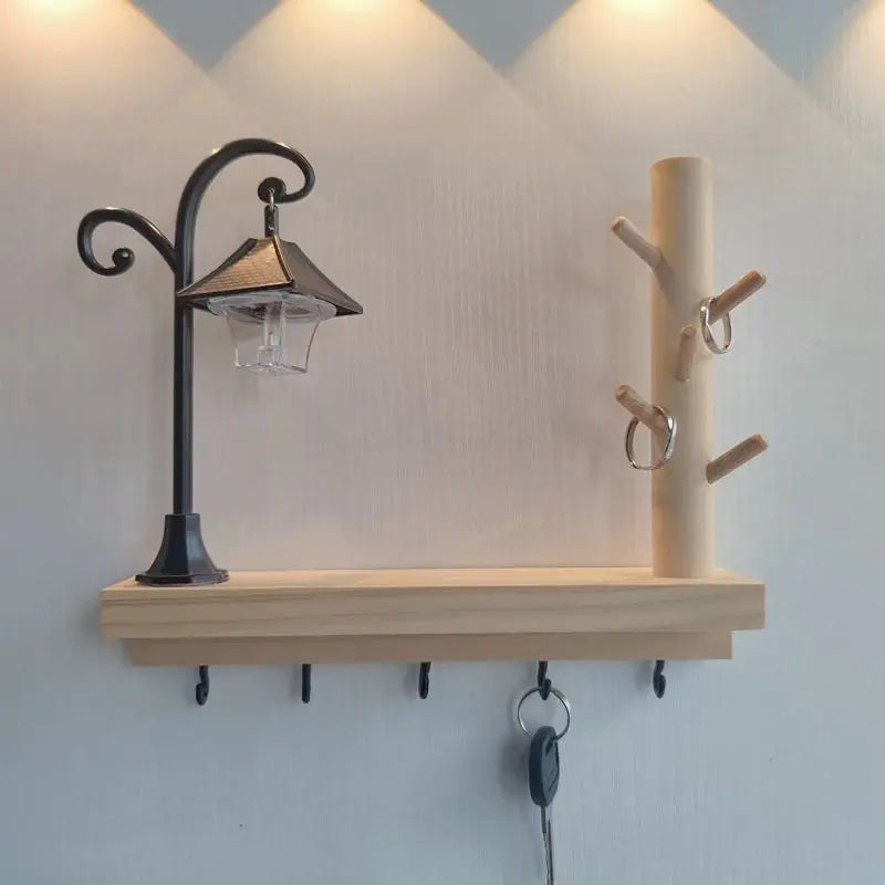 Self-Adhesive Wooden Key Rack — Decorative Wall Hook