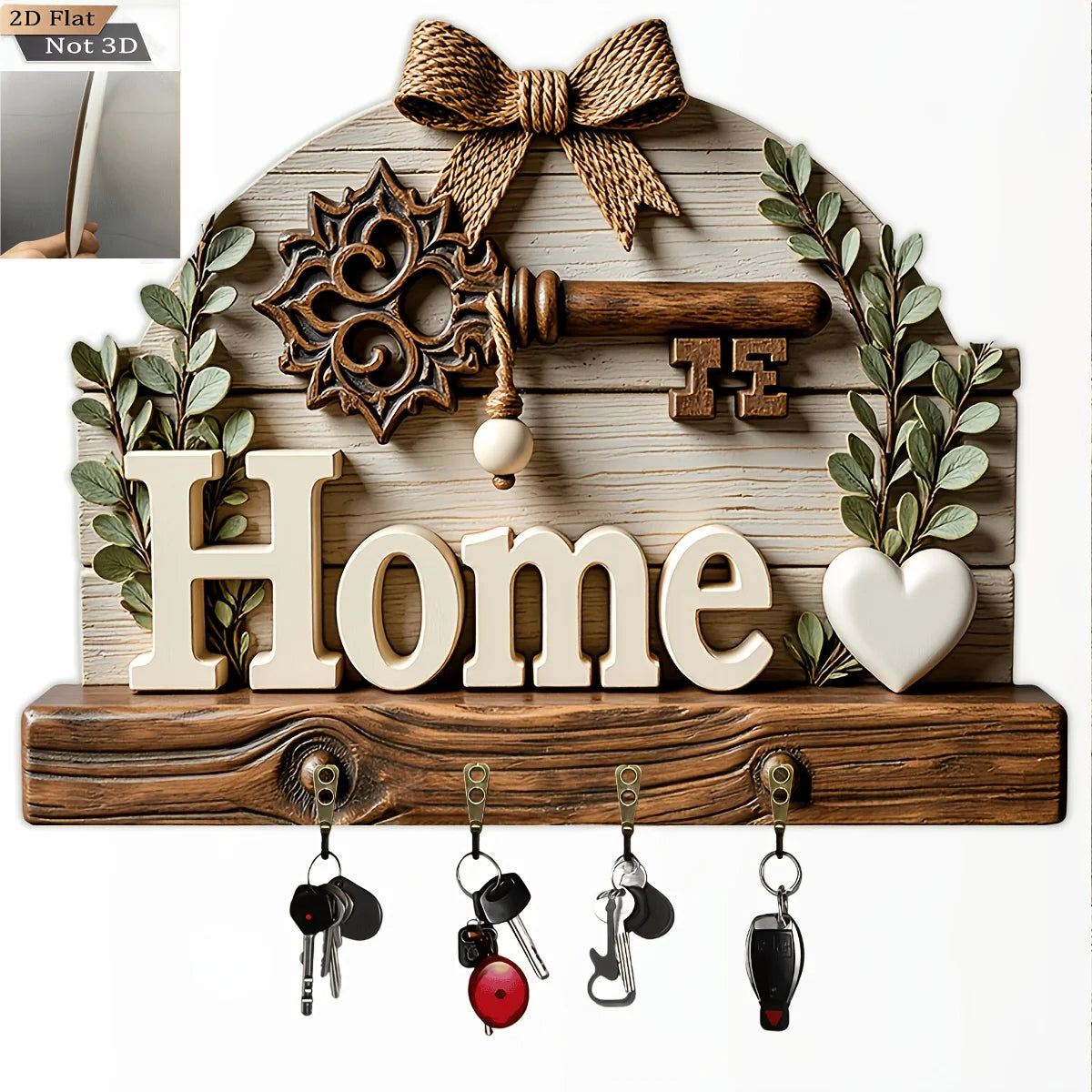 "Home" Wooden Key Rack — Decorative Entryway Hook
