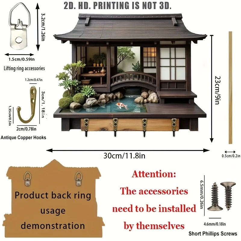 Wooden Key Hanger — Japanese Retro Style