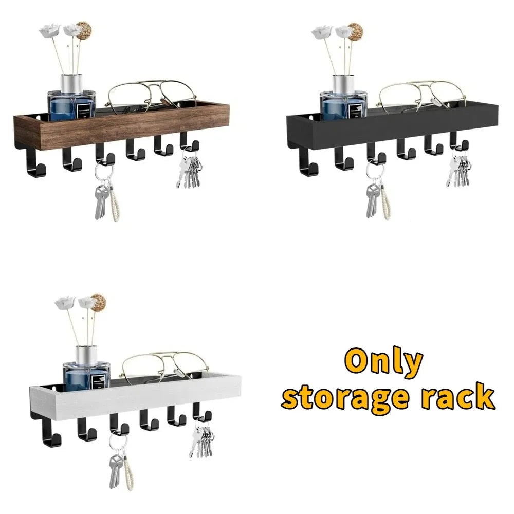 Wooden Key Rack — 6-Hook Organizer with Sunglasses Storage