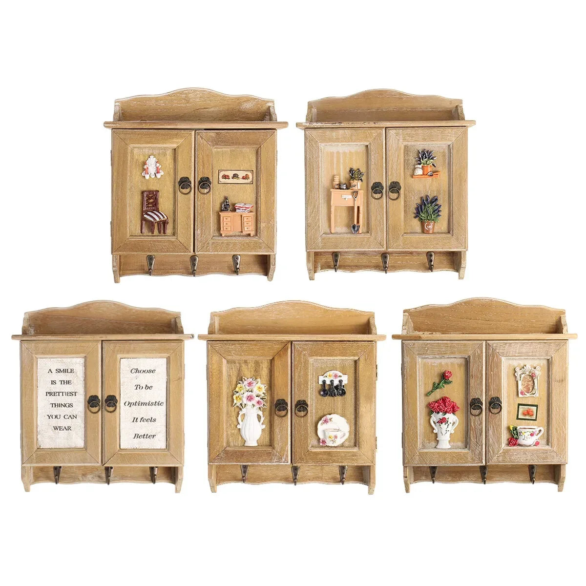 Retro Double-Door Key Cabinet — 9-Hook Wall Organizer