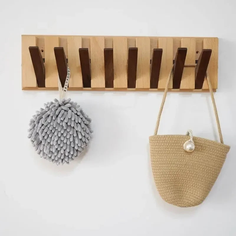 Walnut Wood Wall Rack — Foldable Coat & Key Organizer