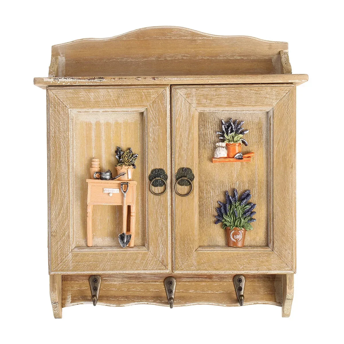 Retro Double-Door Key Cabinet — 9-Hook Wall Organizer