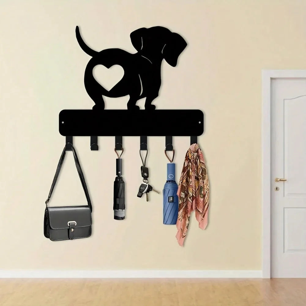 Dachshund Wall Hook — Metal Key & Hat Hanger with Heart Design