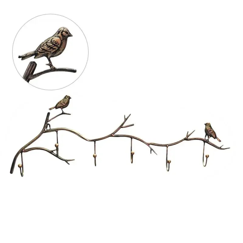 Wrought Iron Bird Hook Rack — 5-Hook Wall Hanger