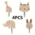 Cartoon Animal Wall Hooks — Punch-Free Wooden Rack