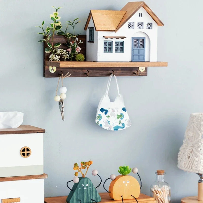 Creative Wall Hook Shelf — Entryway Key & Hat Organizer