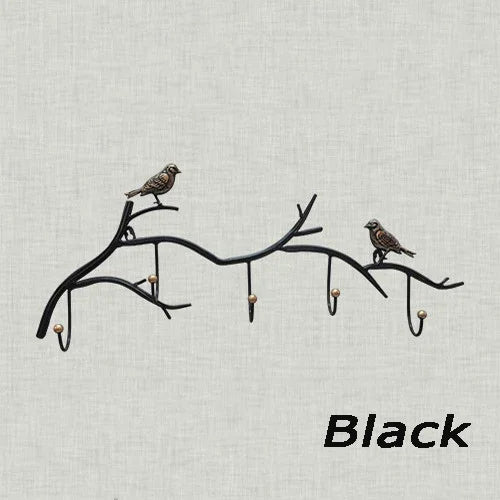 Wrought Iron Bird Hook Rack — 5-Hook Wall Hanger