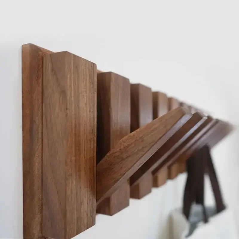 Walnut Wood Wall Rack — Foldable Coat & Key Organizer