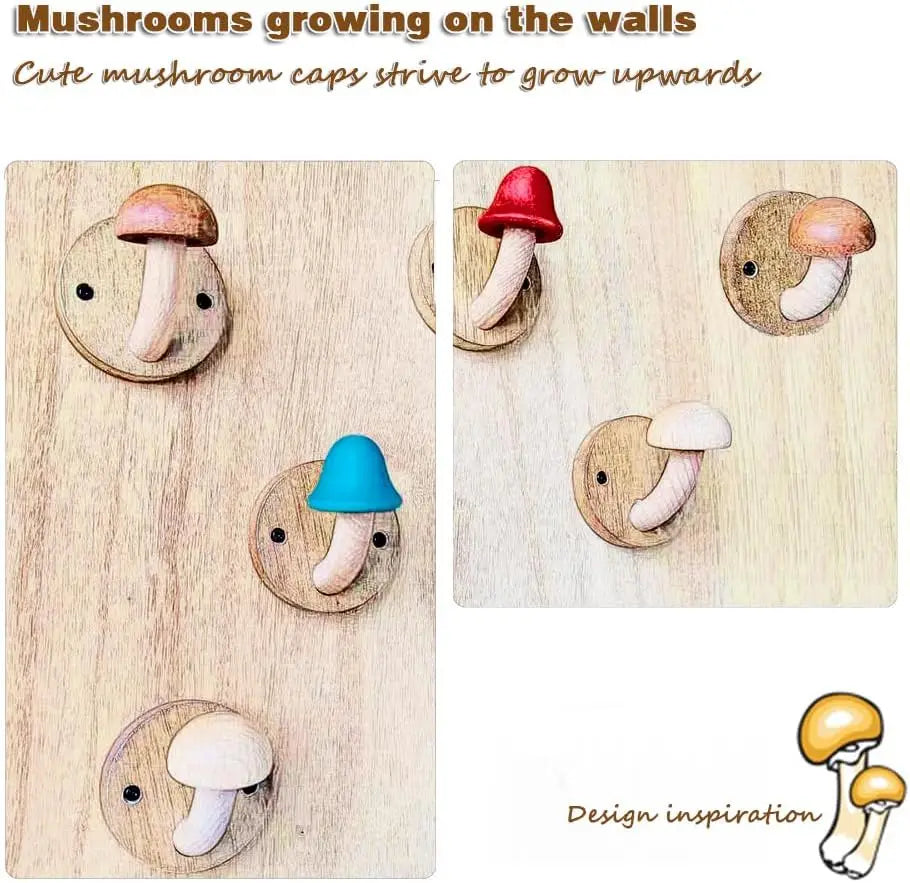 Mushroom Coat Hooks — Colorful Solid Wood Wall Set