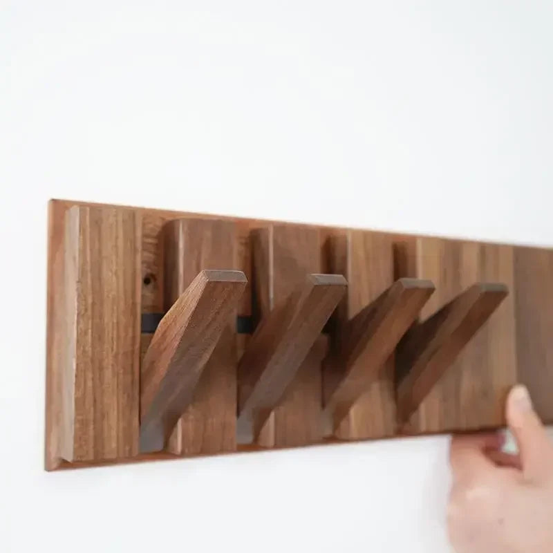Walnut Wood Wall Rack — Foldable Coat & Key Organizer