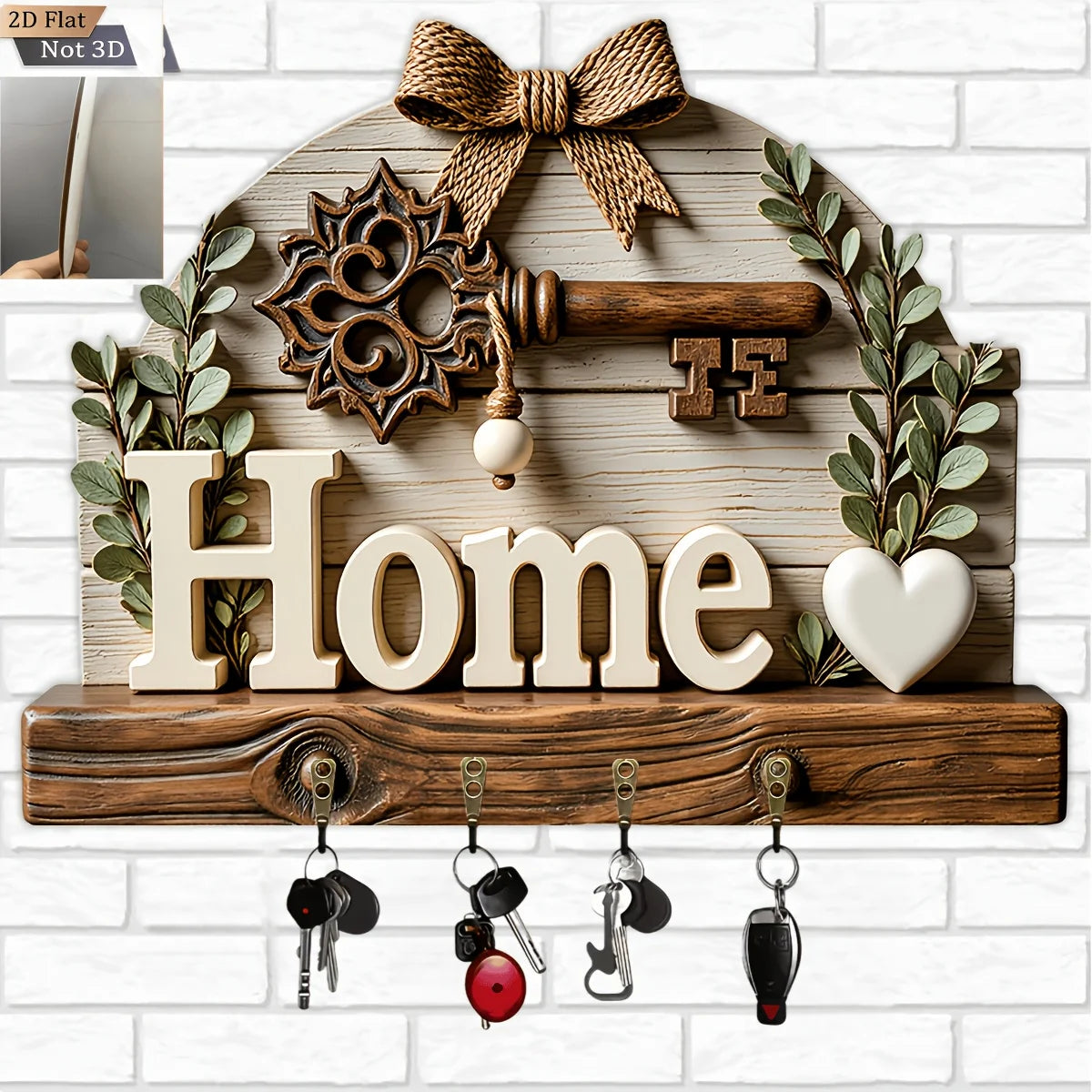 "Home" Wooden Key Rack — Decorative Entryway Hook