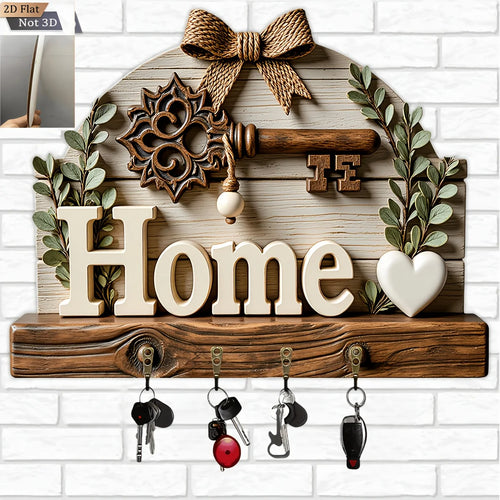 "Home" Wooden Key Rack — Decorative Entryway Hook