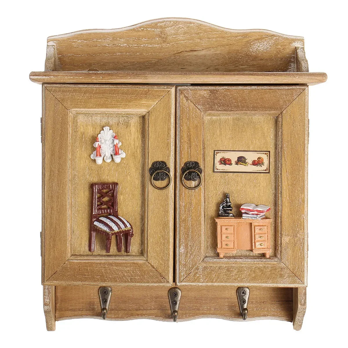 Retro Double-Door Key Cabinet — 9-Hook Wall Organizer