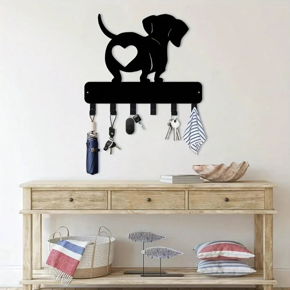 Dachshund Wall Hook — Metal Key & Hat Hanger with Heart Design