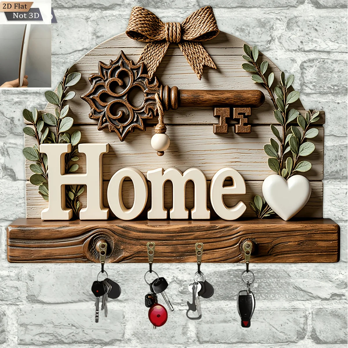 "Home" Wooden Key Rack — Decorative Entryway Hook