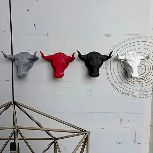 2026 Bull Head Key Hook, Sculptural Texture, Black/White, for Home Decor & Key Organization.
