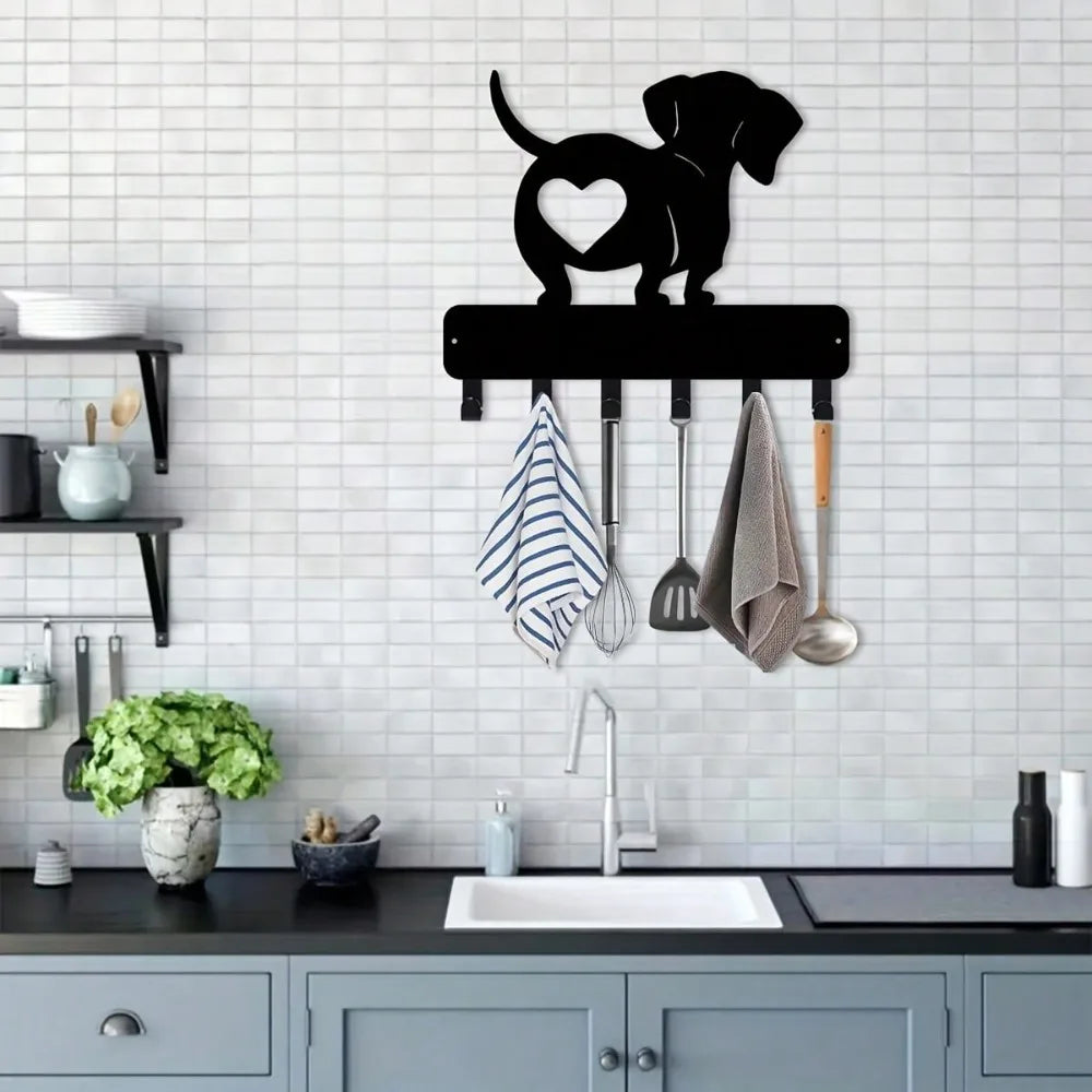 Dachshund Wall Hook — Metal Key & Hat Hanger with Heart Design