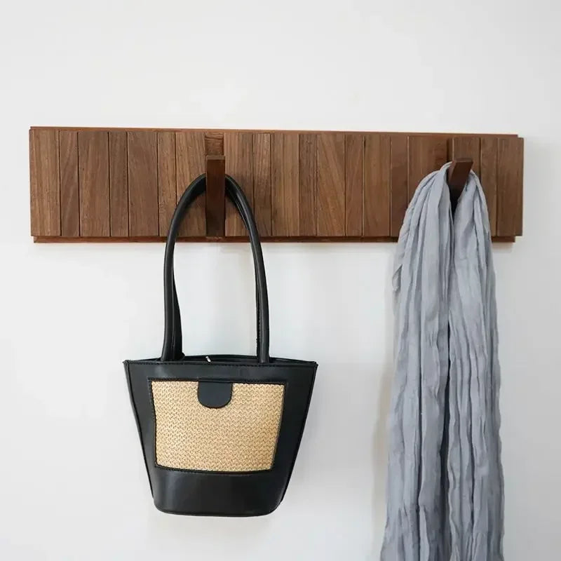 Walnut Wood Wall Rack — Foldable Coat & Key Organizer