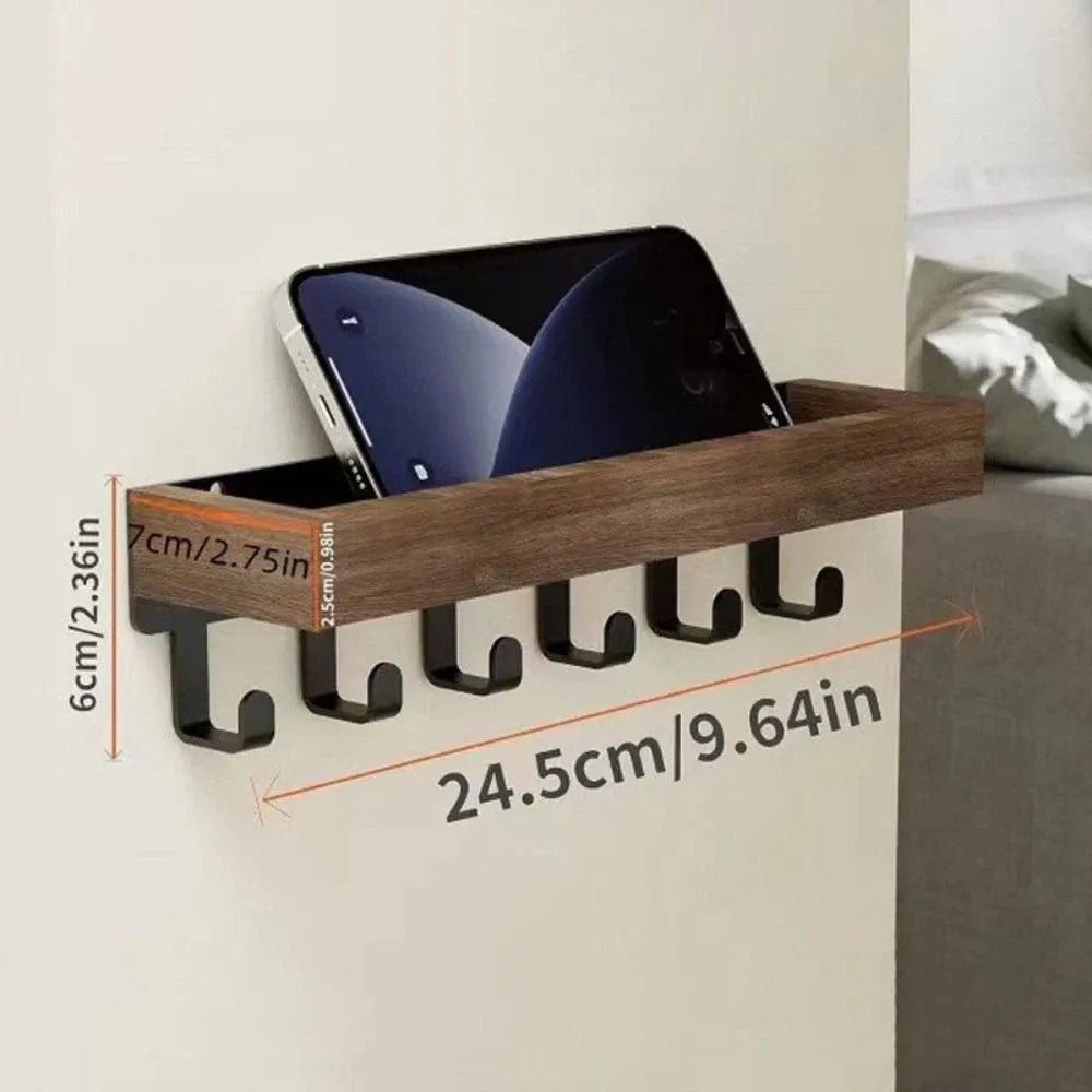 Wooden Key Rack — 6-Hook Organizer with Sunglasses Storage