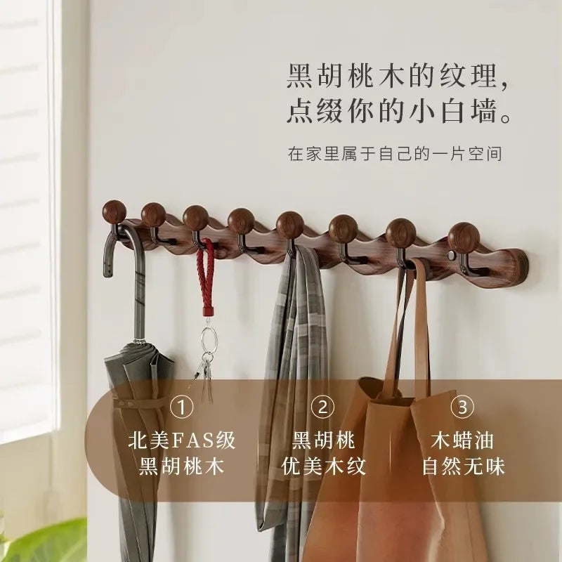 Solid Wood Coat Hook — Drill-Free Wall Mount