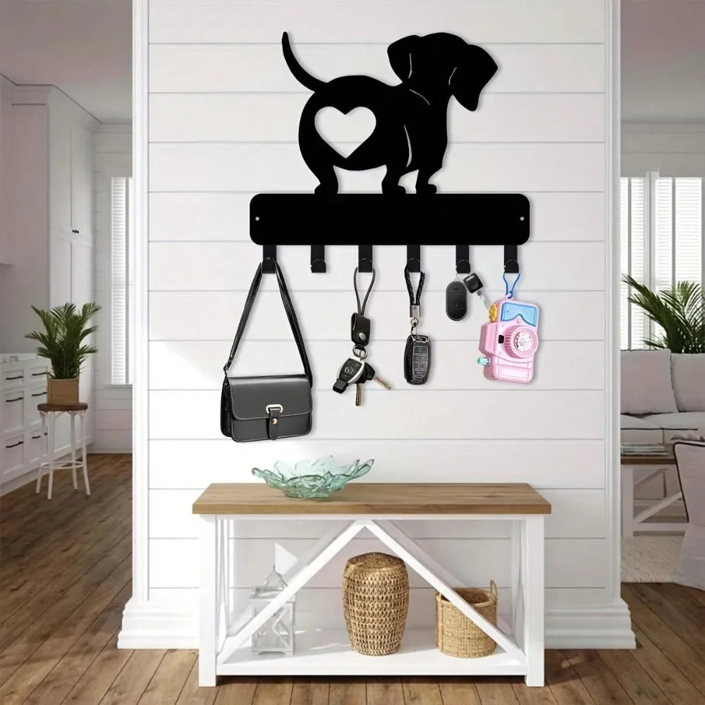 Dachshund Wall Hook — Metal Key & Hat Hanger with Heart Design