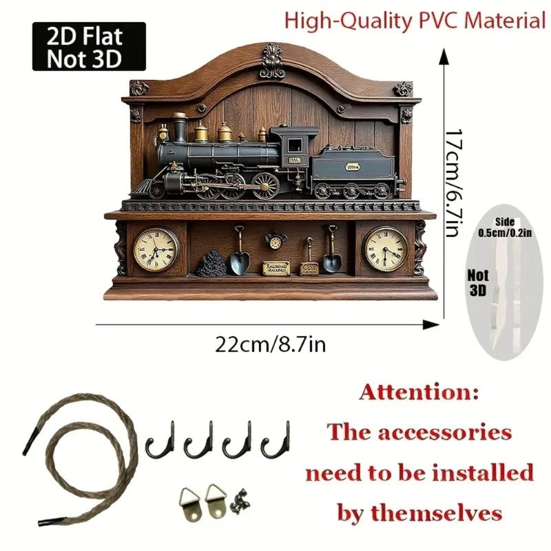 Retro Train Key Hook — 2D Wooden Wall Hanger