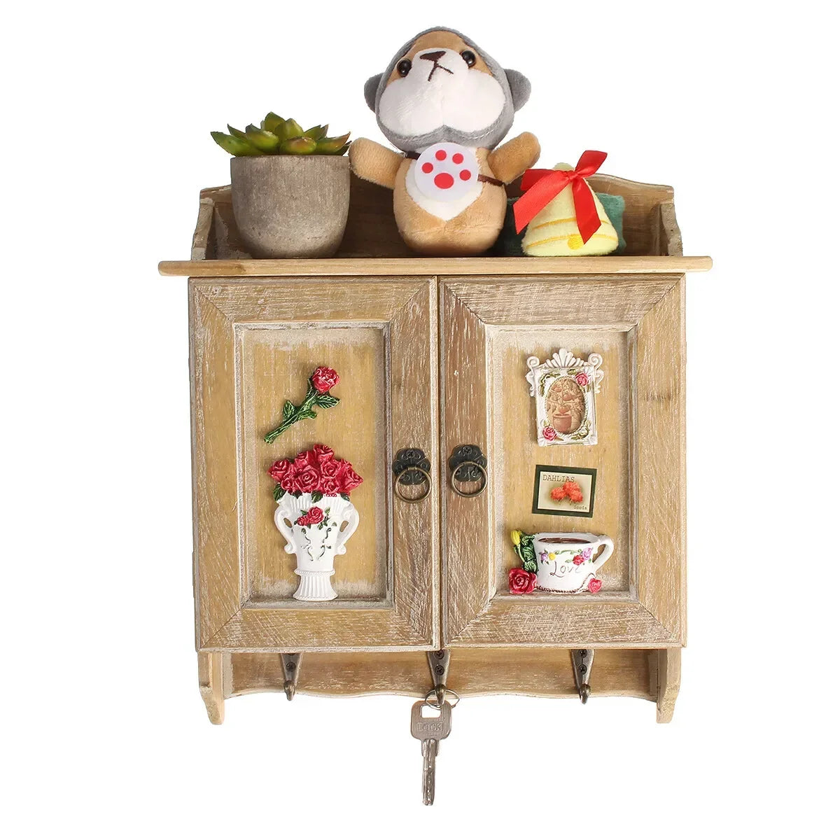 Retro Double-Door Key Cabinet — 9-Hook Wall Organizer