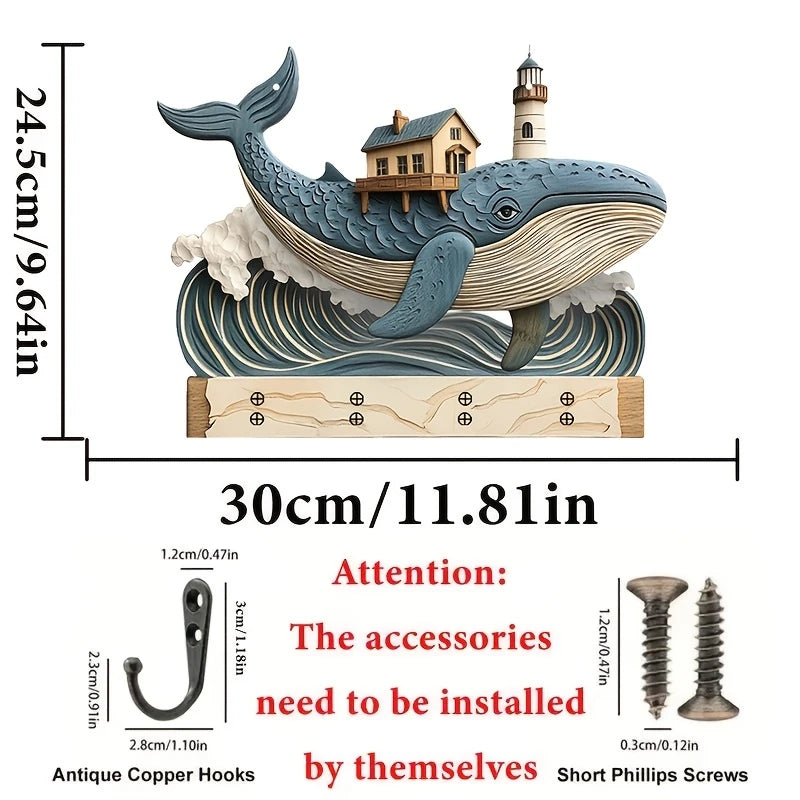 Whale Wooden Key Hanger — 2D Wall Decoration
