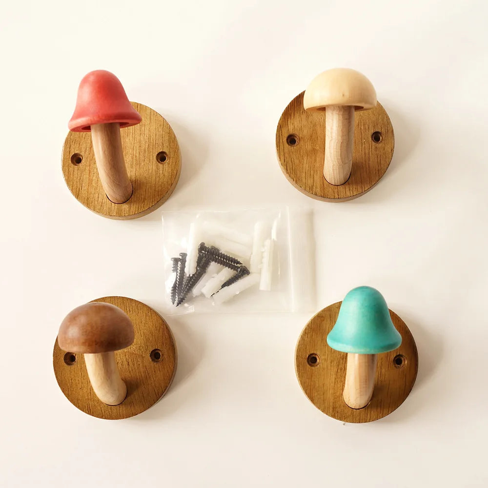 Mushroom Coat Hooks — Colorful Solid Wood Wall Set