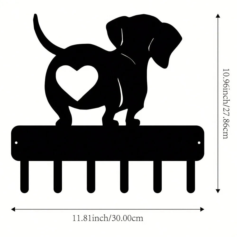 Dachshund Wall Hook — Metal Key & Hat Hanger with Heart Design